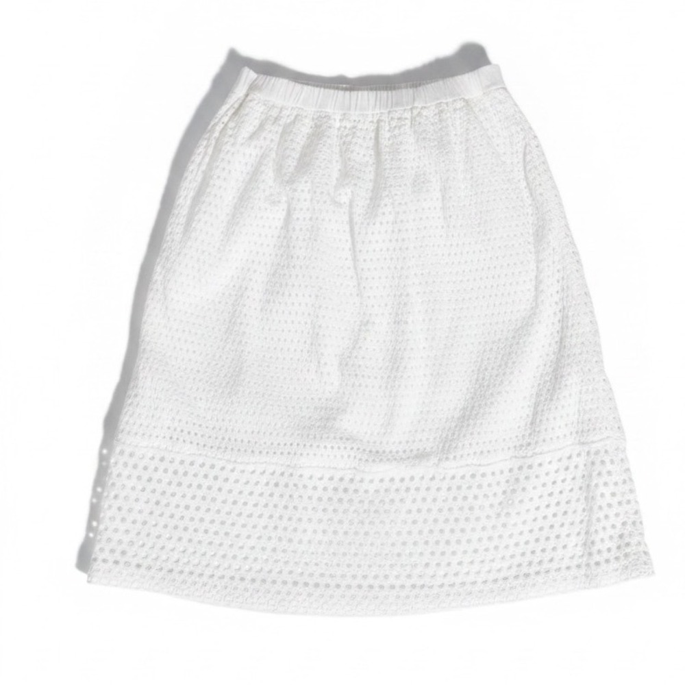 J.Crew Womens White Cotton Geometric Eyelet Midi Skirt Elastic Waist Size 4‎ (B)